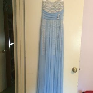 Strapless Long Baby Blue and Lace Homecoming Dress